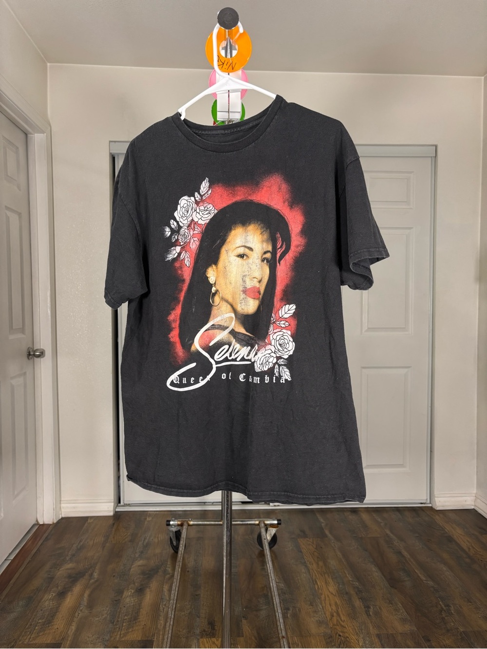Black Graphic Tee with Red Accent - Selena Tribute